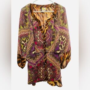 Fig & Flower Multicolor Paisley 3/4 Balloons Sleeve Women's Top Tunic Sz 2X
